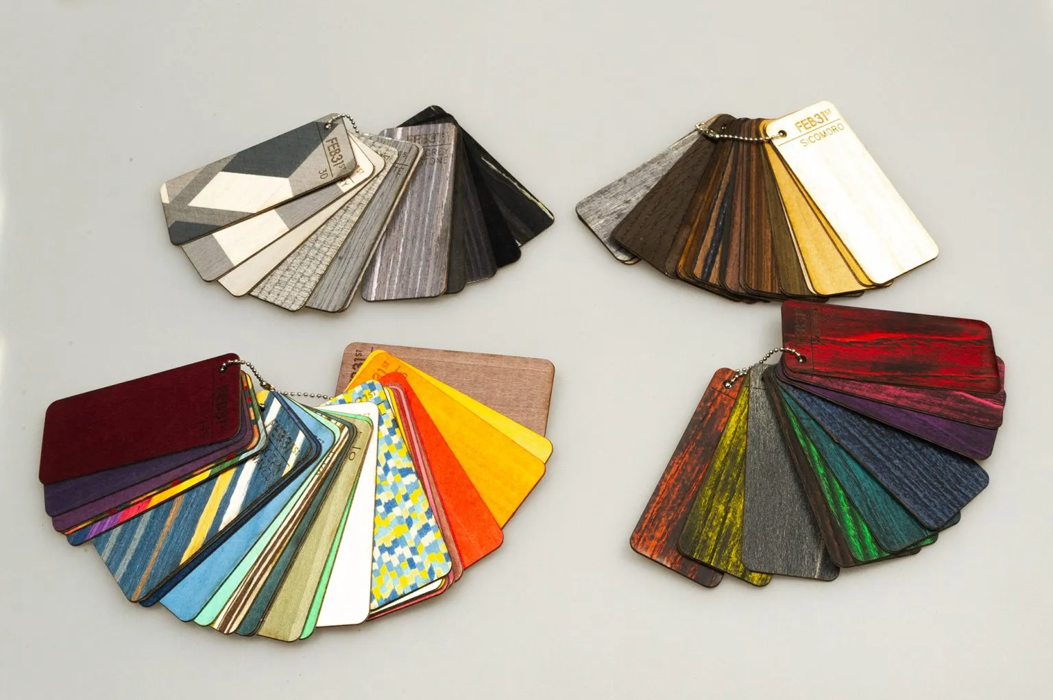 Colorful Feb31st wooden eyewear material samples